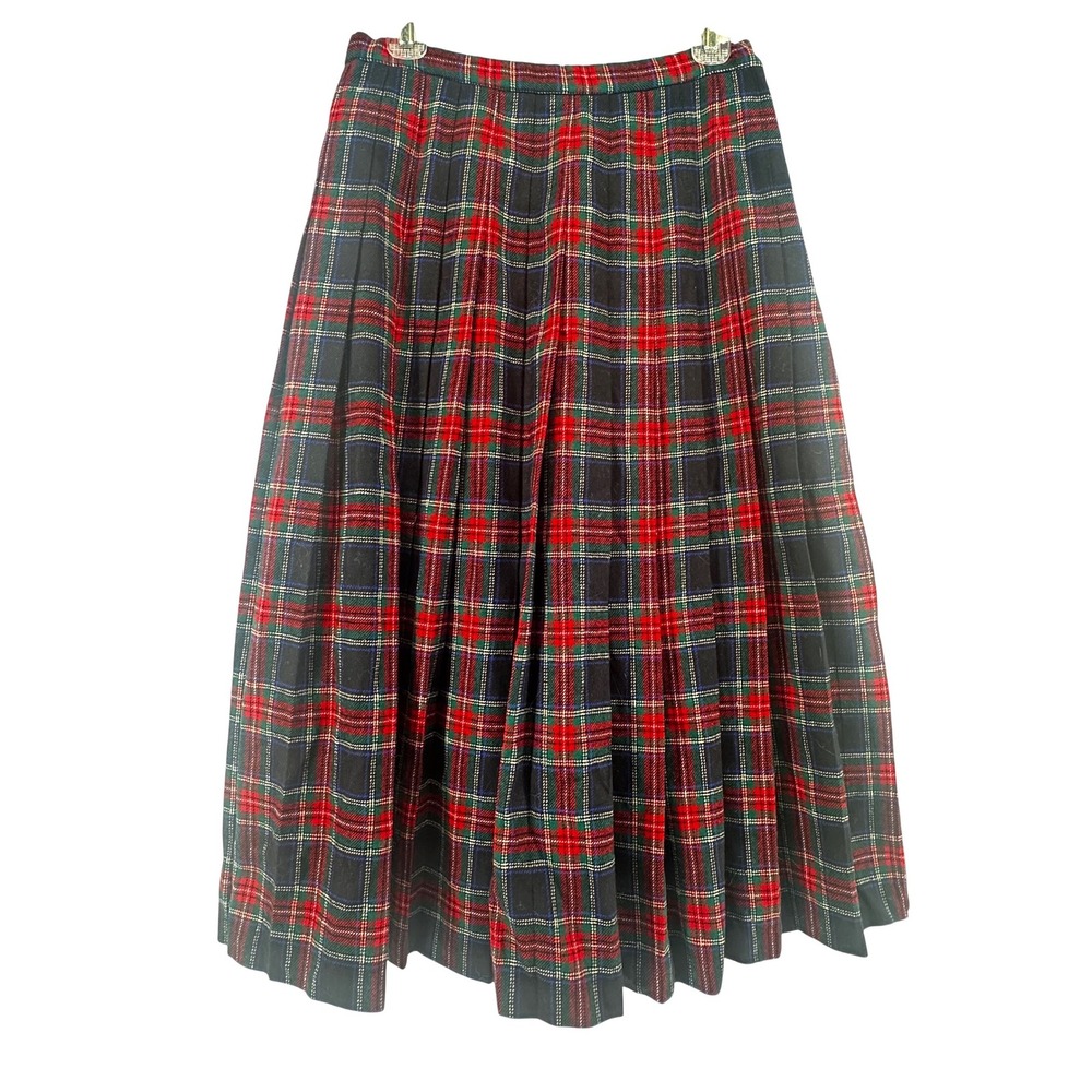 Pendleton Black Stewart Tartan Wool Pleated Midi Skirt Vintage USA Made 10